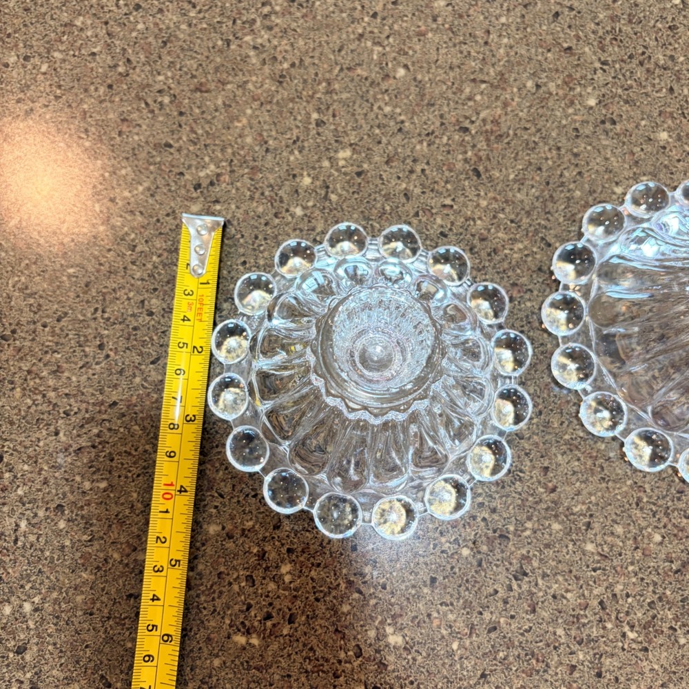 Clear Glass Candle Holders Set of 2 Beaded Edge Vintage MCM 4.5" - Picture 5 of 6